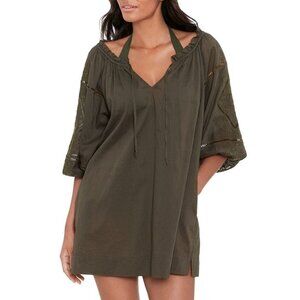 Lauren Ralph Lauren Cotton Embroidered Dress Olive Green L NWT